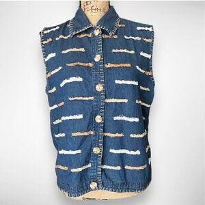 KEREN HART Vintage Women's Denim Cotton Button Down Sleeveless Vest Medium | EUC